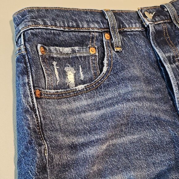 Levi's 501 Blue Distressed Denim Button Fly 32" Waist Jean Shorts - Picture 12 of 13
